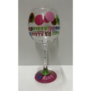 Mud Pie 8 1/2" tall  decorative wine glass  50 years old Birthday gift